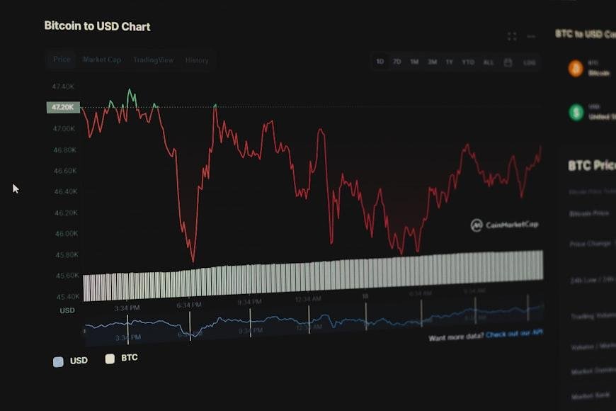 Bitcoin price chart showing long term growth trend and market cycles. 